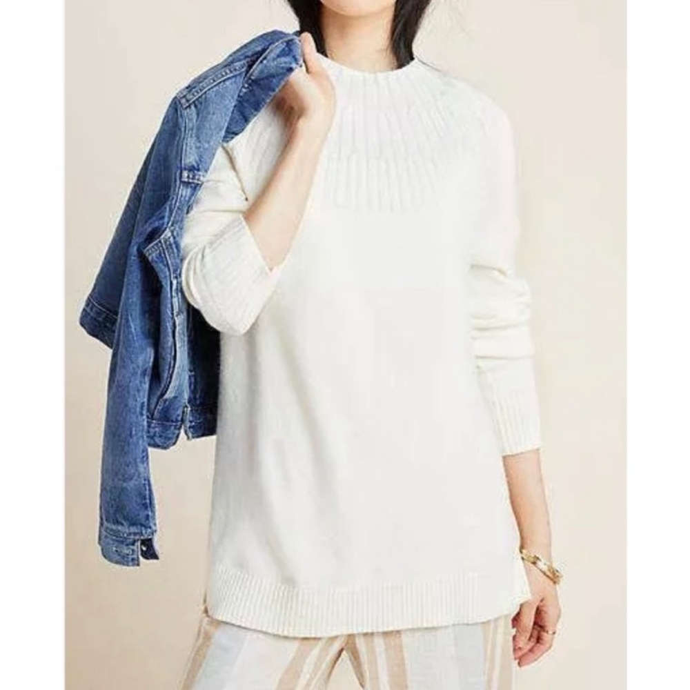 NWT Anthropologie white Welford tunic sweater top Size Large